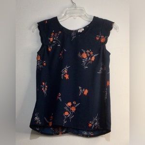 Pixley TankTop/Blouse With Orange Flowers And Lace Accents down the back Size XS
